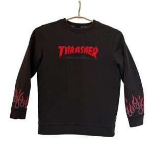 Vans Thrasher Off The Wall Black Flame Logo Crewneck Sweatshirt Kids Large Youth